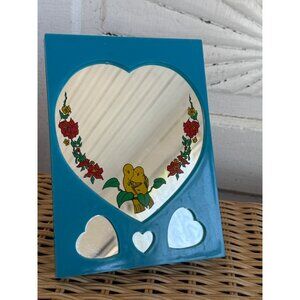 Vintage 70's Yaps Mirror Music Box "Love Story" Blue Plastic Love Birds Floral